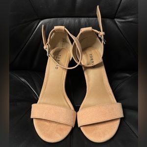 Torrid Staci Beige Faux Nubuck Ankle Strap Tapered
Heel Shoes